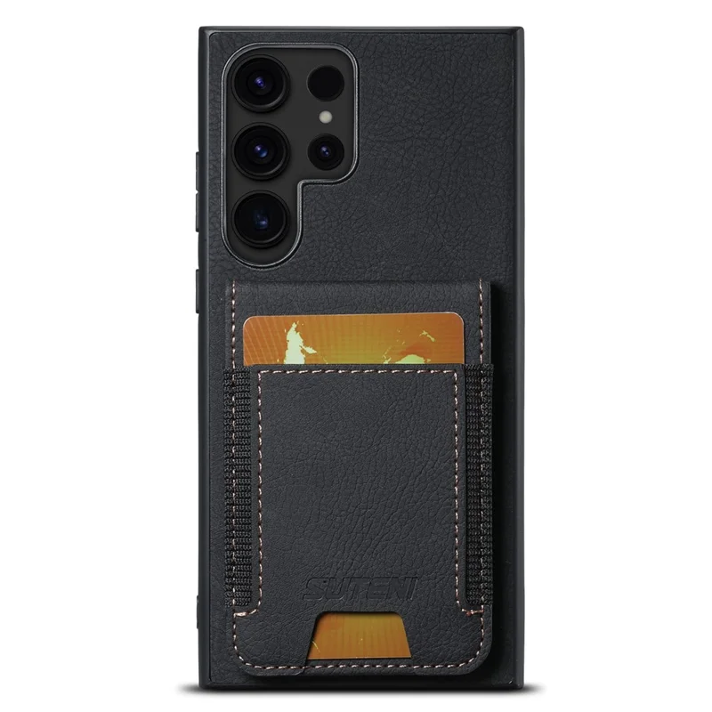 SUTENI H03 For Samsung Galaxy S24 Ultra Case Litchi Texture Kickstand Phone Shell - Black