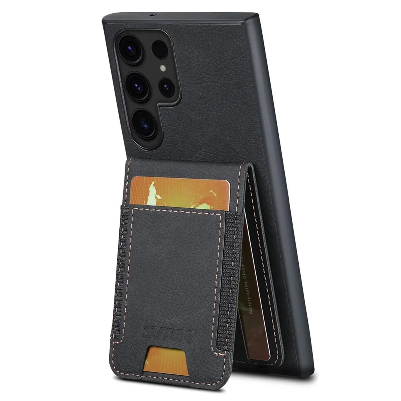 SUTENI H03 For Samsung Galaxy S24 Ultra Case Litchi Texture Kickstand Phone Shell - Black