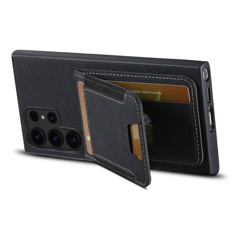 SUTENI H03 For Samsung Galaxy S24 Ultra Case Litchi Texture Kickstand Phone Shell - Black