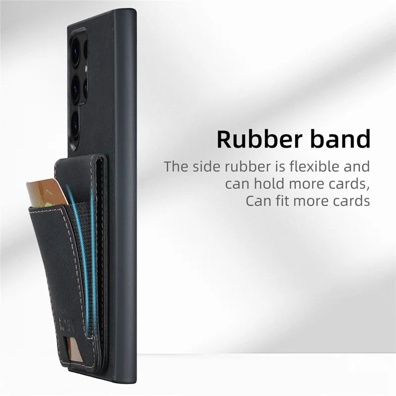 SUTENI H03 For Samsung Galaxy S24 Ultra Case Litchi Texture Kickstand Phone Shell - Black