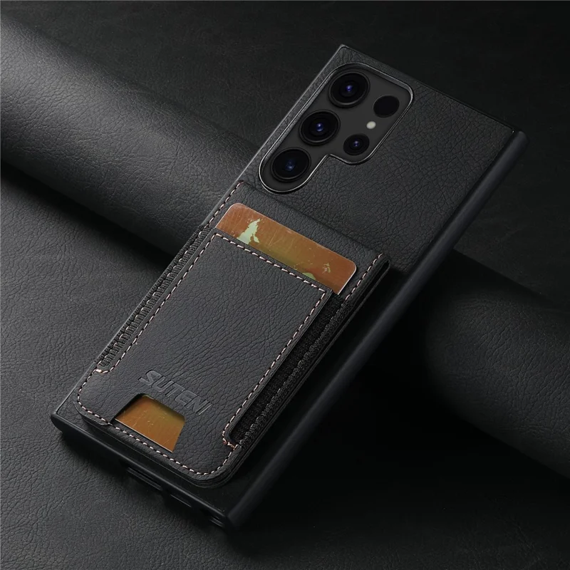 SUTENI H03 For Samsung Galaxy S24 Ultra Case Litchi Texture Kickstand Phone Shell - Black