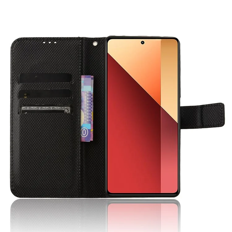 Para Xiaomi Redmi Note 13 Pro 4G / Poco M6 Pro 4G Capa de Couro com Textura de Diamante Flip Protective Phone Cover - Preto