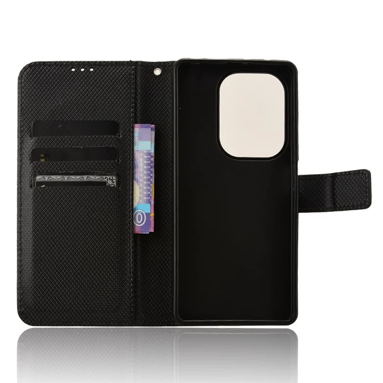 Para Xiaomi Redmi Note 13 Pro 4G / Poco M6 Pro 4G Capa de Couro com Textura de Diamante Flip Protective Phone Cover - Preto