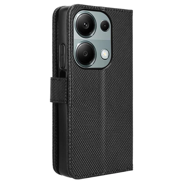 Para Xiaomi Redmi Note 13 Pro 4G / Poco M6 Pro 4G Capa de Couro com Textura de Diamante Flip Protective Phone Cover - Preto