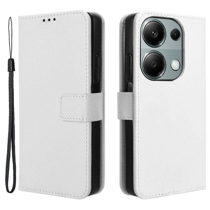 For Xiaomi Redmi Note 13 Pro 4G / Poco M6 Pro 4G / Note 14S 4G Leather Case Diamond Texture Flip Protective Phone Cover - White