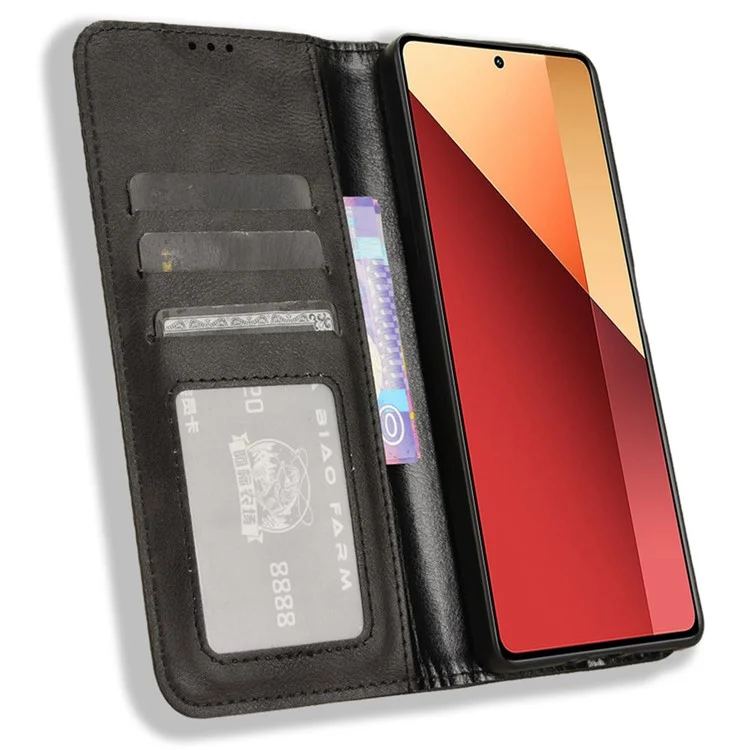Funda de billetera de cuero vintage para Xiaomi Redmi Note 13 Pro 4G / Poco M6 Pro 4G - Negro