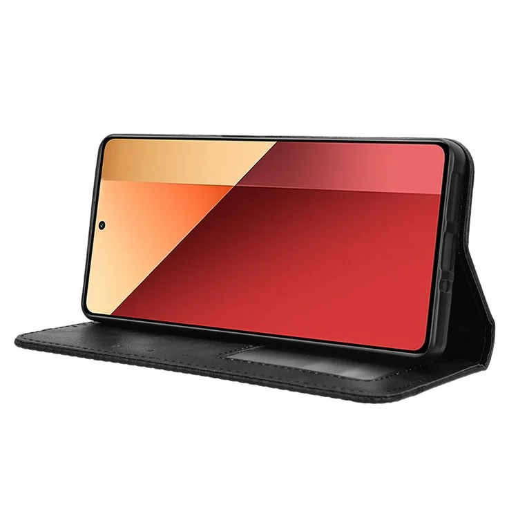 Funda de billetera de cuero vintage para Xiaomi Redmi Note 13 Pro 4G / Poco M6 Pro 4G - Negro