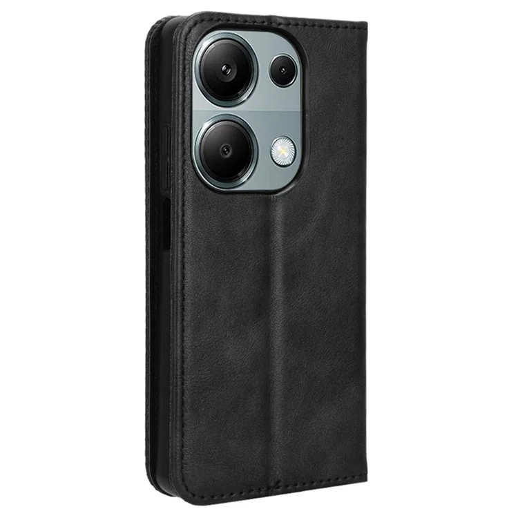 Funda de billetera de cuero vintage para Xiaomi Redmi Note 13 Pro 4G / Poco M6 Pro 4G - Negro