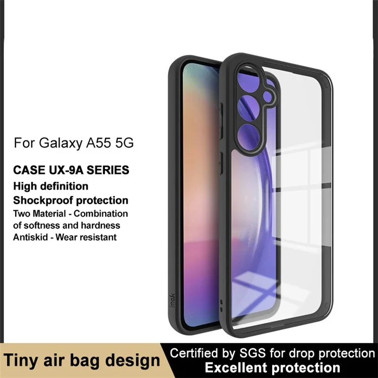 Étui pour téléphone portable IMAK UX-9A Series pour Samsung Galaxy A55 5G, couvercle arrière en TPU + PC HD transparent