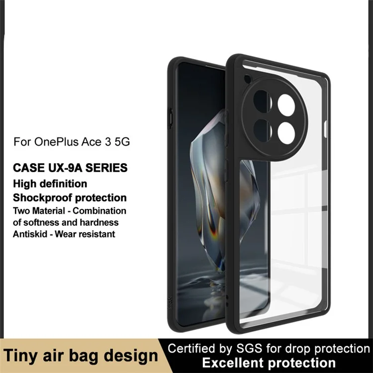 IMAK UX-9A Series per OnePlus Ace 3 5G / 12R 5G Custodia Trasparente TPU + PC Antiurto