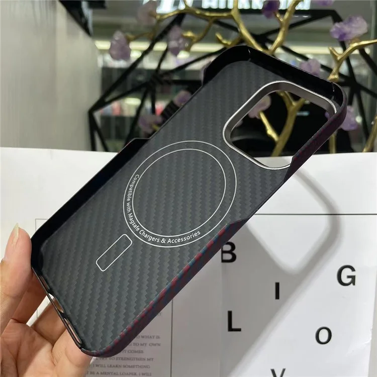 Für iPhone 15 Pro Hülle kompatibel mit MagSafe Aramid-Faser Flammhemmend Handyhülle - M-Wave Textur / Blau