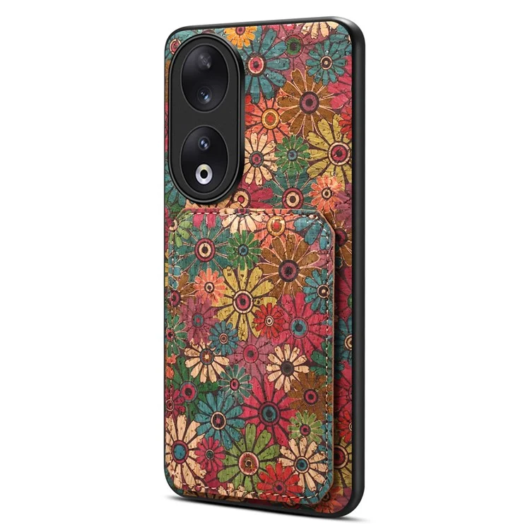 Pour Honor 90 Flower Pattern Leather Case Card Holder Kickstand Shockproof Cover - Printemps / Vert