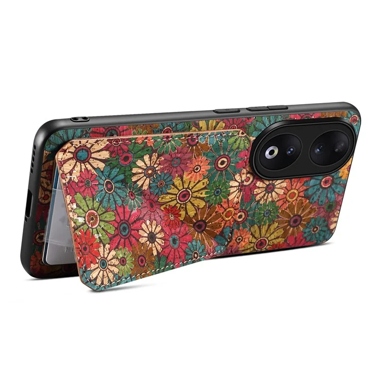 Pour Honor 90 Flower Pattern Leather Case Card Holder Kickstand Shockproof Cover - Printemps / Vert