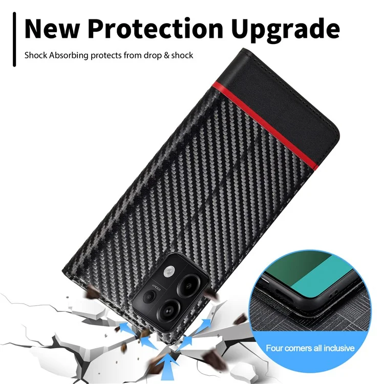 LC.IMEEKE For Xiaomi Redmi Note 13 Pro 4G / Poco M6 Pro 4G Carbon Fiber Texture Case Magnetic Closure Phone Cover - Horizontal Stripe