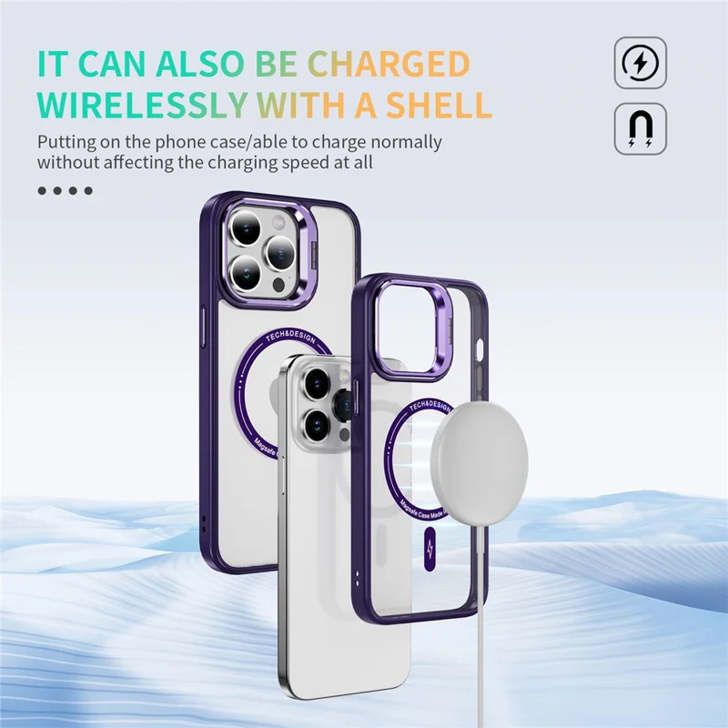 For iPhone 13 Pro 6.1 inch Cell Phone Case Camera Kickstand Anti-scratch Cover Compatible with MagSafe - Dark Purple