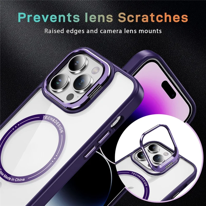 For iPhone 13 Pro 6.1 inch Cell Phone Case Camera Kickstand Anti-scratch Cover Compatible with MagSafe - Dark Purple
