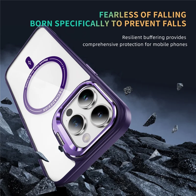 For iPhone 13 Pro 6.1 inch Cell Phone Case Camera Kickstand Anti-scratch Cover Compatible with MagSafe - Dark Purple