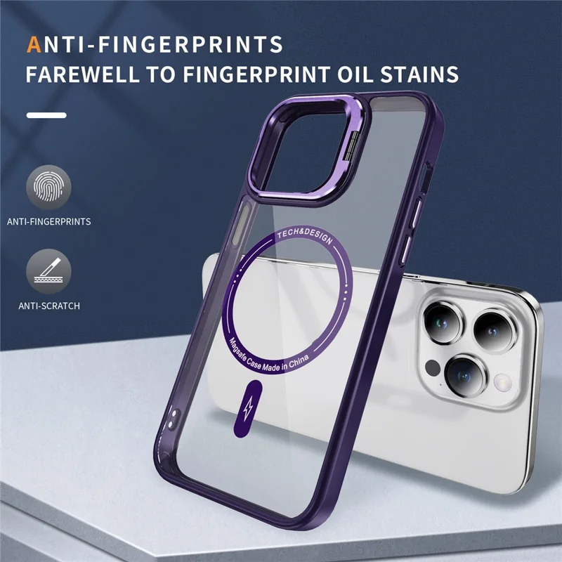 For iPhone 13 Pro 6.1 inch Cell Phone Case Camera Kickstand Anti-scratch Cover Compatible with MagSafe - Dark Purple