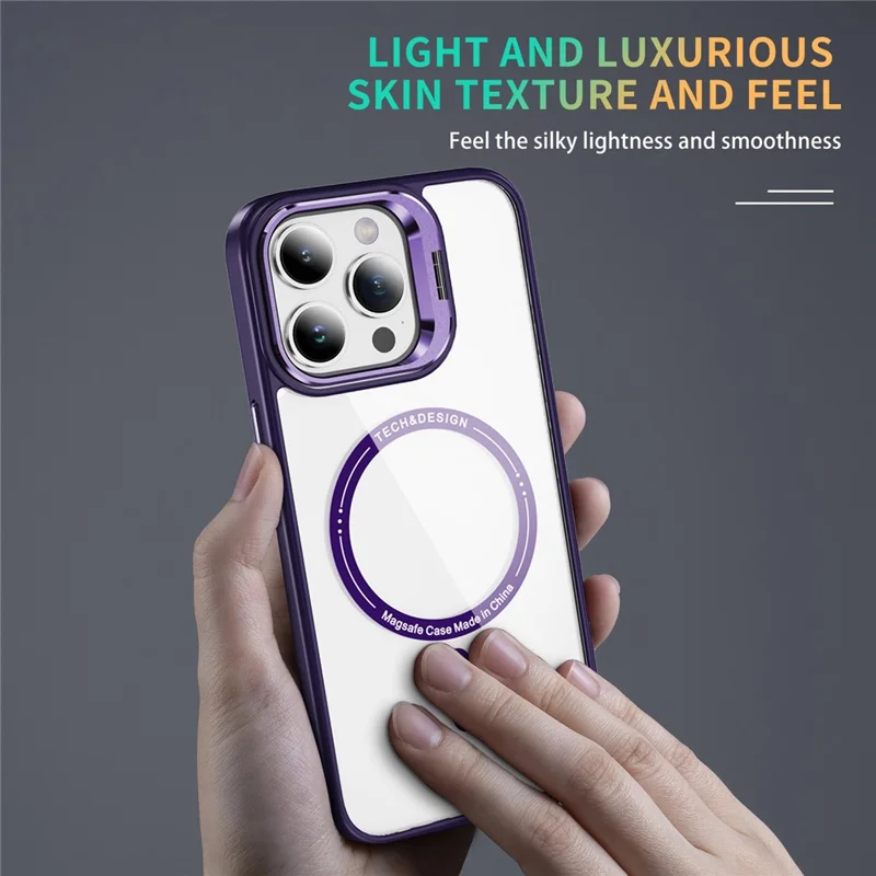 For iPhone 13 Pro 6.1 inch Cell Phone Case Camera Kickstand Anti-scratch Cover Compatible with MagSafe - Dark Purple