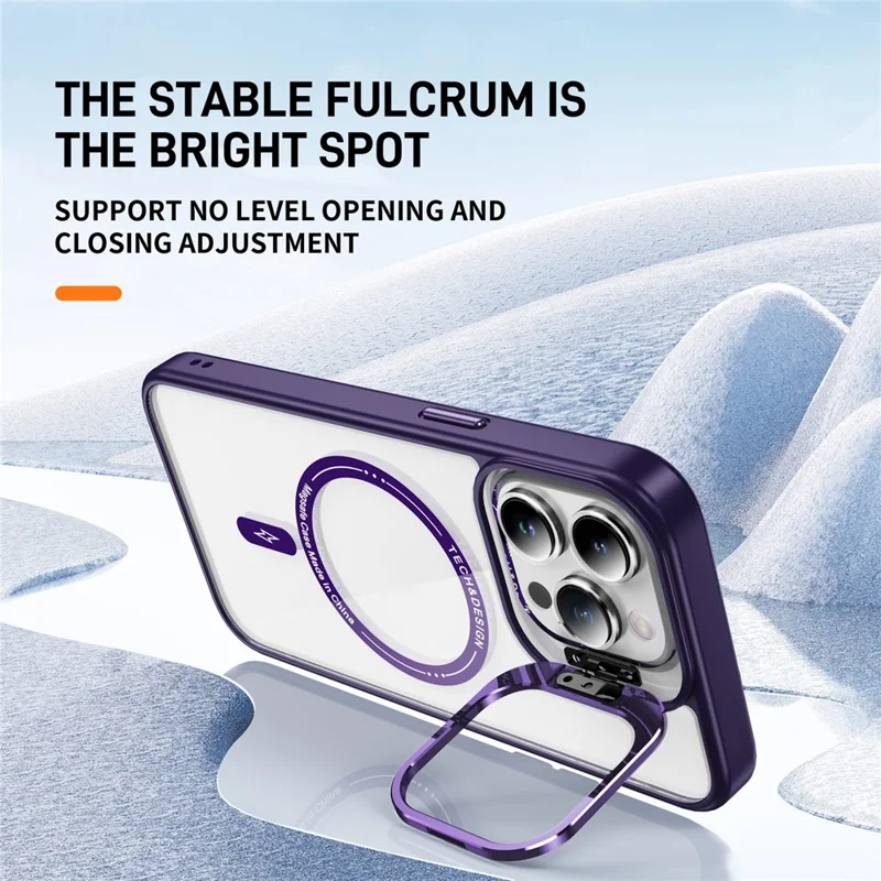 For iPhone 13 Pro 6.1 inch Cell Phone Case Camera Kickstand Anti-scratch Cover Compatible with MagSafe - Dark Purple