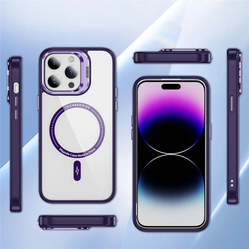 For iPhone 13 Pro 6.1 inch Cell Phone Case Camera Kickstand Anti-scratch Cover Compatible with MagSafe - Dark Purple