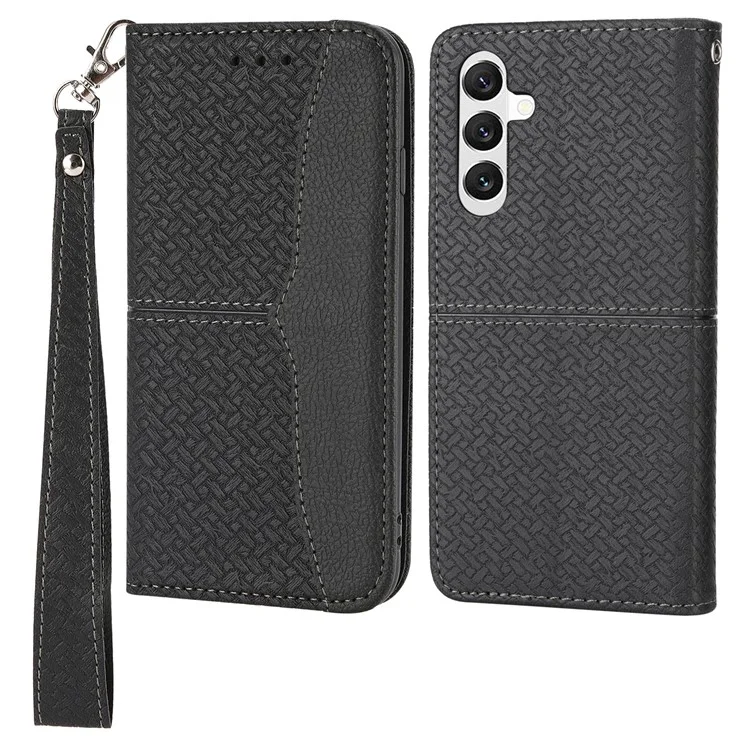 Pour Samsung Galaxy S24 Coque magnétique Texture tressée Fentes pour cartes - Noir