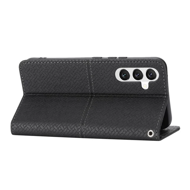 Pour Samsung Galaxy S24 Coque magnétique Texture tressée Fentes pour cartes - Noir