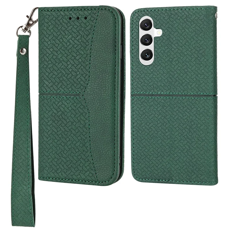 For Samsung Galaxy A15 4G / Galaxy A15 5G Magnetic Phone Case Woven Texture Folio Stand Cover - Green