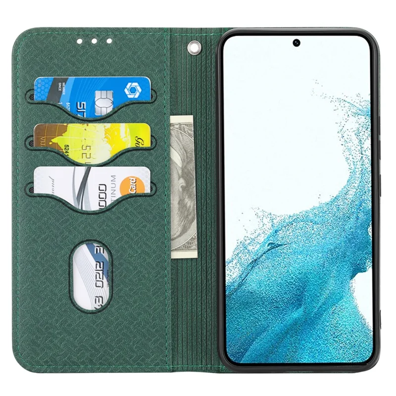 For Samsung Galaxy A15 4G / Galaxy A15 5G Magnetic Phone Case Woven Texture Folio Stand Cover - Green