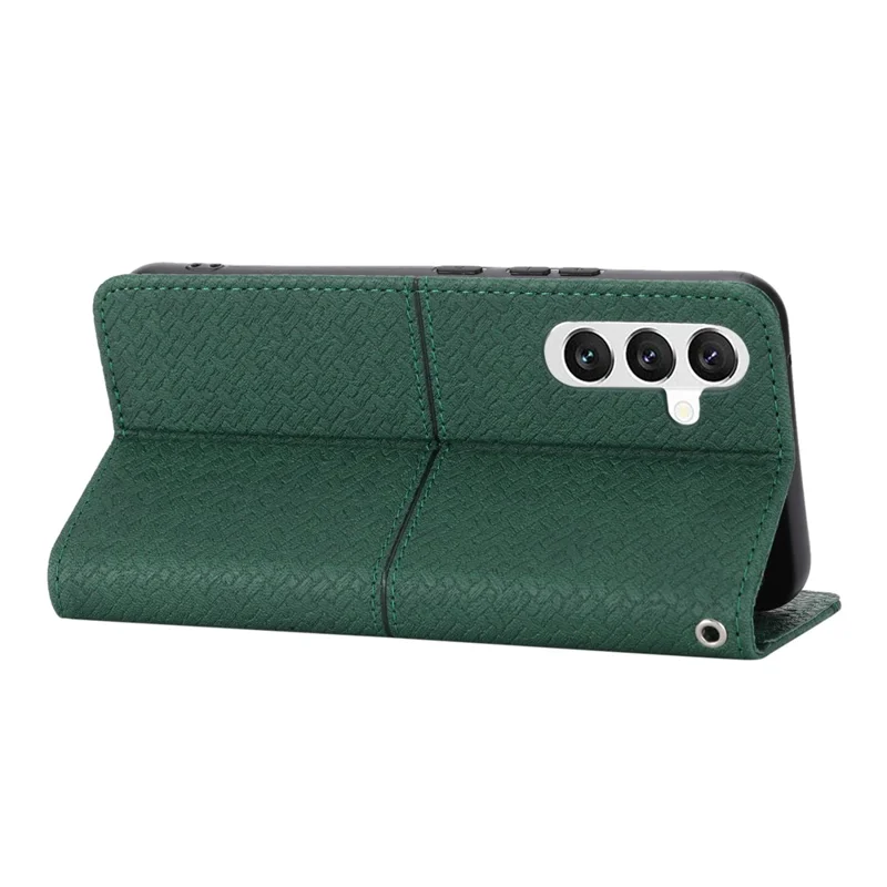 For Samsung Galaxy A15 4G / Galaxy A15 5G Magnetic Phone Case Woven Texture Folio Stand Cover - Green