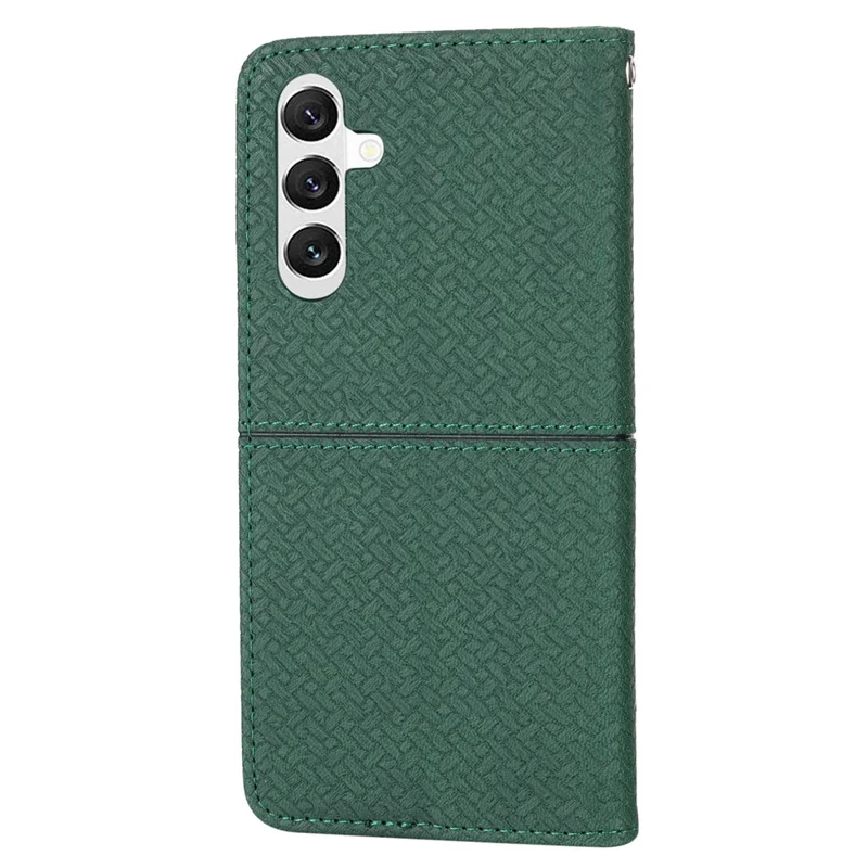 For Samsung Galaxy A15 4G / Galaxy A15 5G Magnetic Phone Case Woven Texture Folio Stand Cover - Green