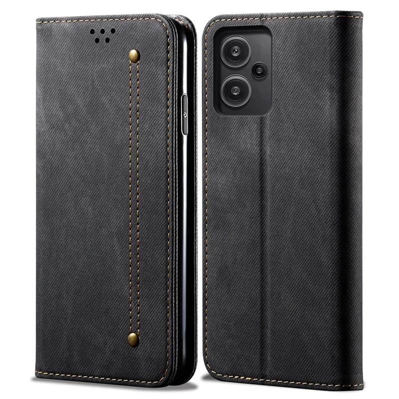 For Xiaomi Redmi Note 13 Pro+ 5G Phone Case Jeans Cloth Texture Leather Cover - Black