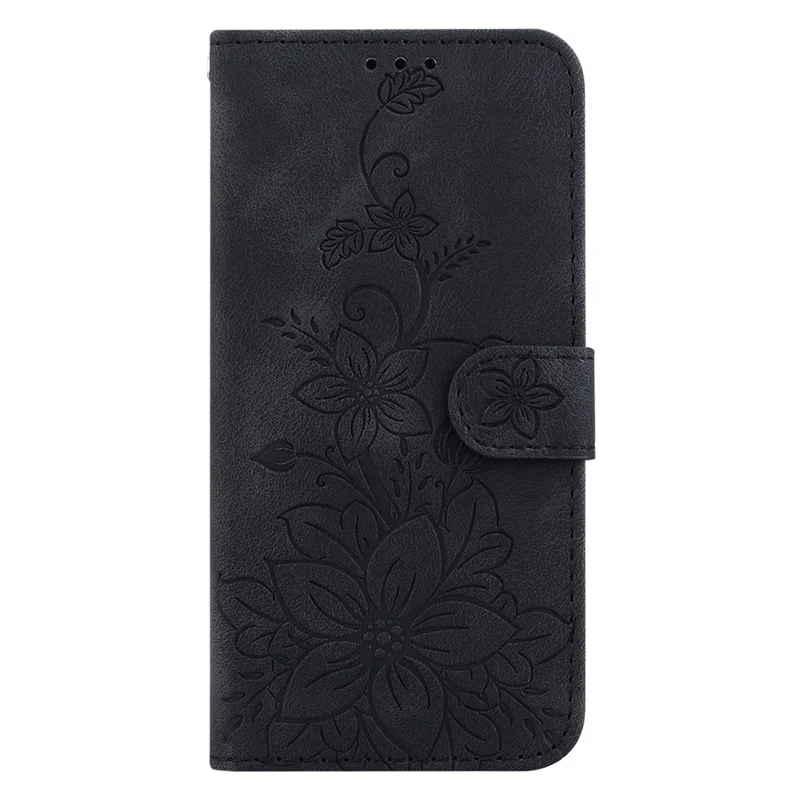 For Xiaomi 14 Pro Wallet Case Flower Imprinted Phone Cover - Black