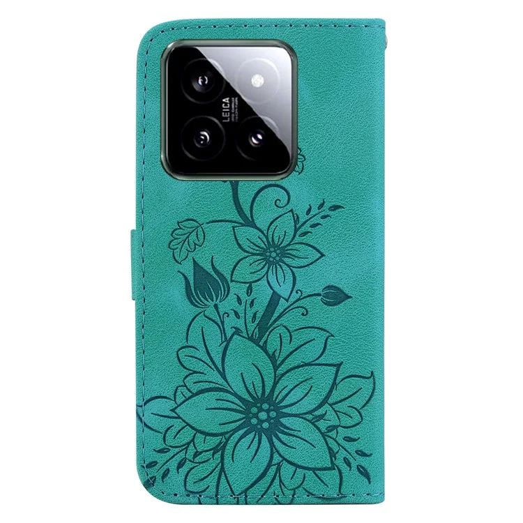 Custodia in pelle per Xiaomi 14, cover per telefono con motivo floreale - Verde