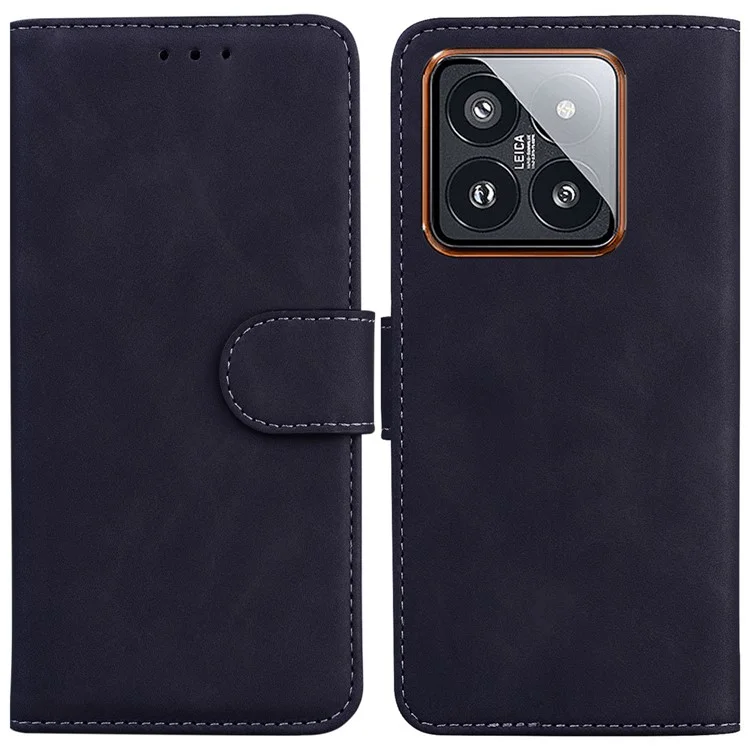 Para Xiaomi 14 Pro Case Leather Solid Color Flip Stand Phone Cover - Preto