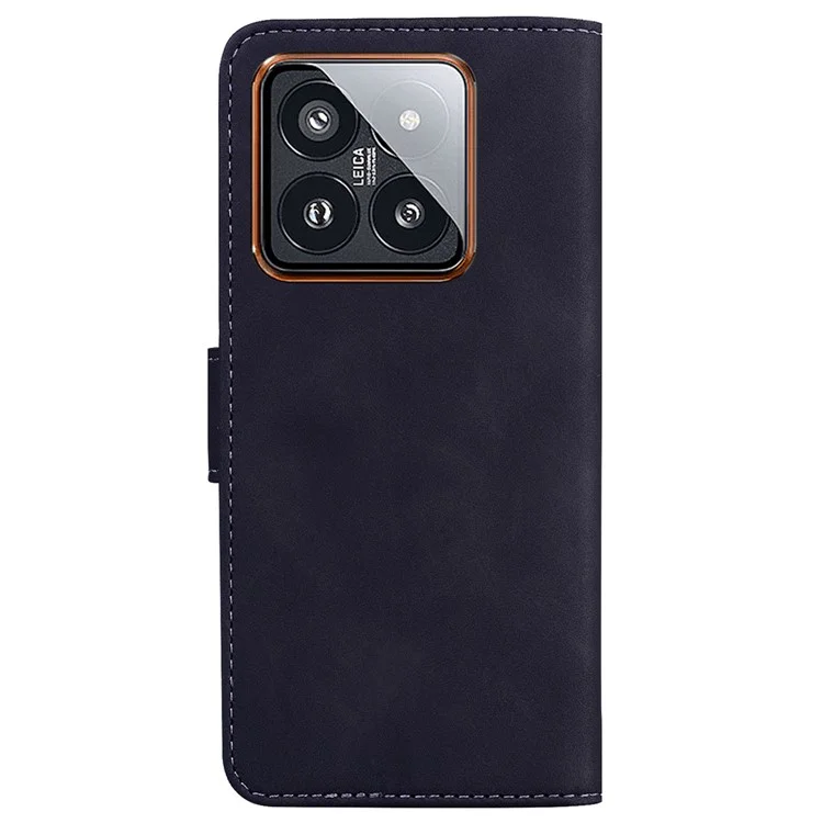 Para Xiaomi 14 Pro Case Leather Solid Color Flip Stand Phone Cover - Preto