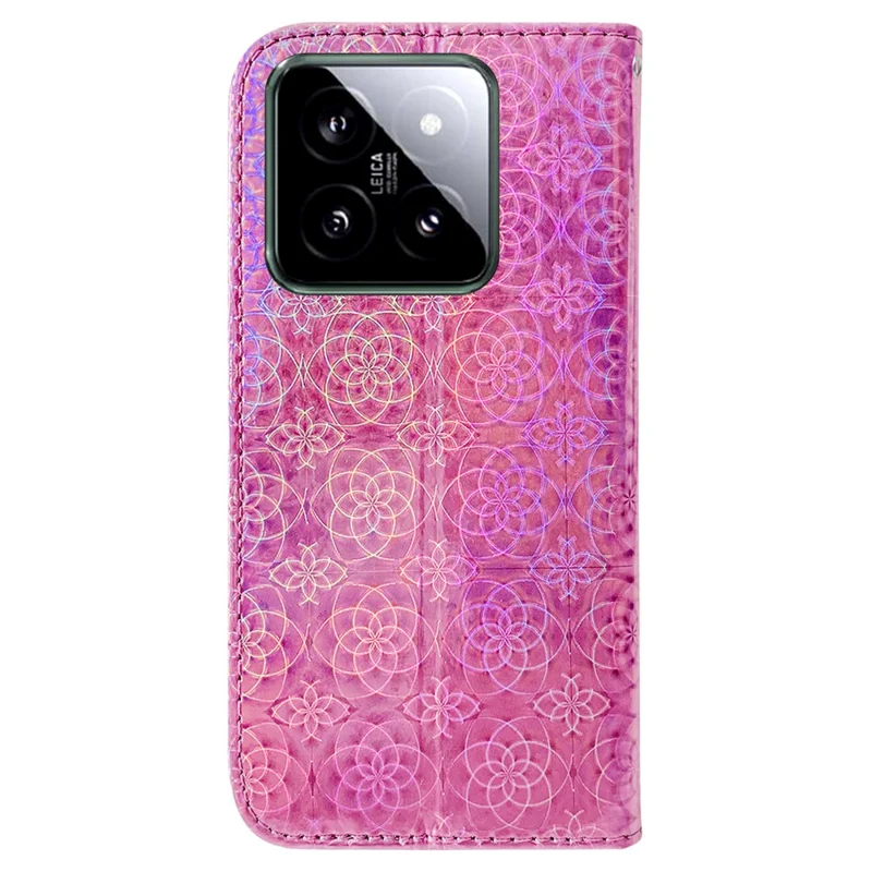 Per Xiaomi 14 Custodia in Pelle Motivo a Fiori Scintillanti Custodia per Telefono con Cinturino - Rosa