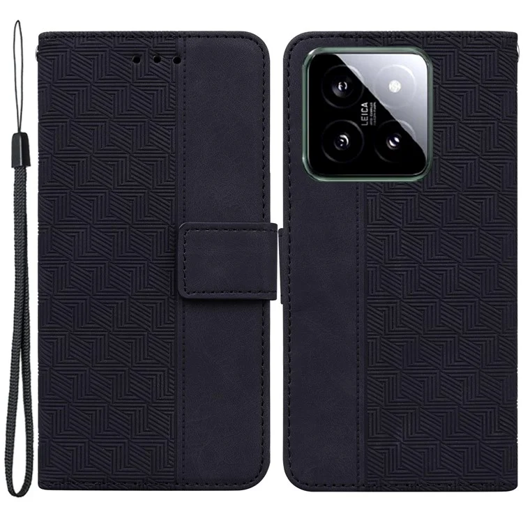 Para Xiaomi 14 Case Geometry Pattern Imprinted Leather Phone Cover - Preto