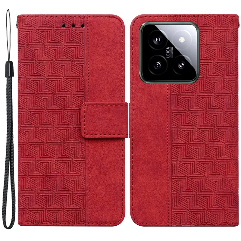 For Xiaomi 14 Case Geometry Pattern Imprinted Leather Phone Cover - Red