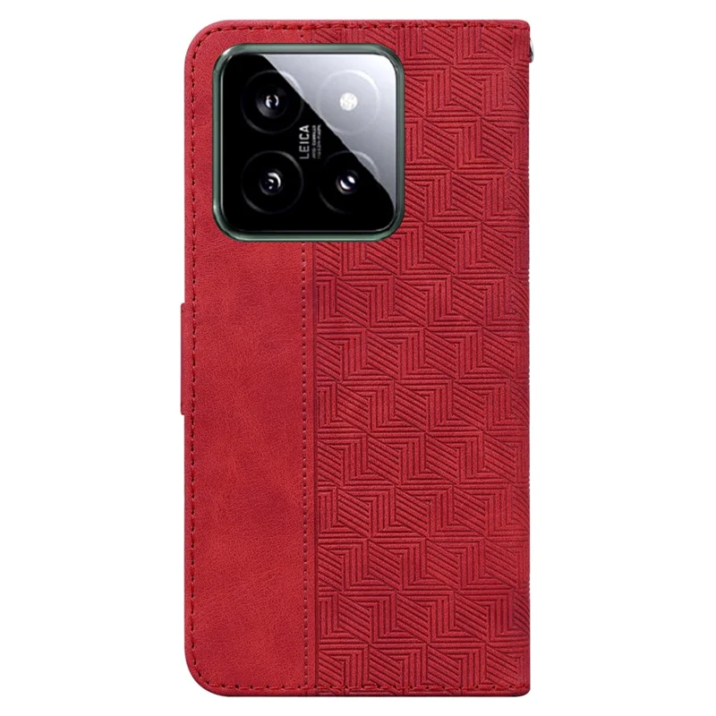For Xiaomi 14 Case Geometry Pattern Imprinted Leather Phone Cover - Red