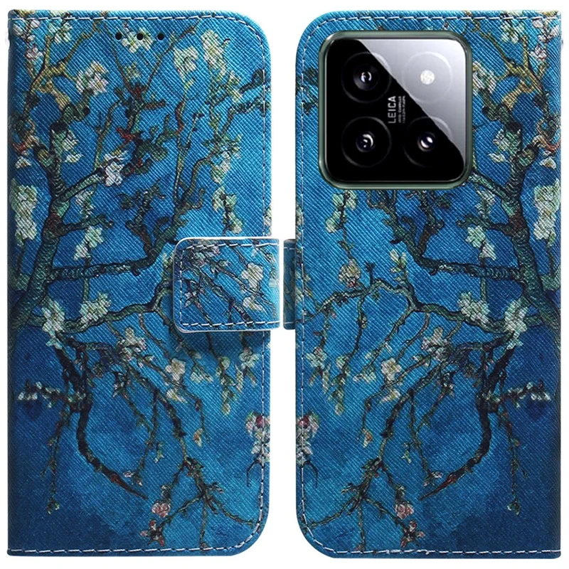 For Xiaomi 14 Leather Case Pattern Printing Phone Wallet Cover - Apricot Flowers