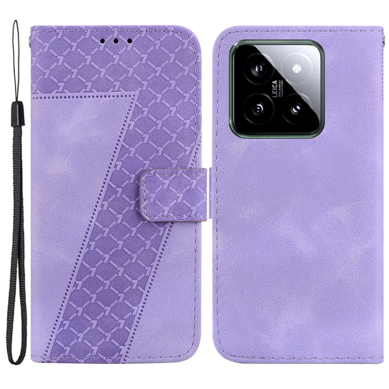For Xiaomi 14 Cell Phone Case Imprinted 7-Shape Pattern Flip Leather Wallet Cover - Purple