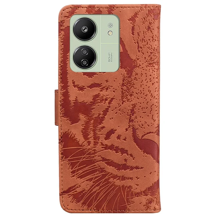 For Xiaomi Redmi 13C 4G / Redmi 13C 5G / Poco C65 4G Case PU Leather Tiger Pattern Phone Cover - Brown