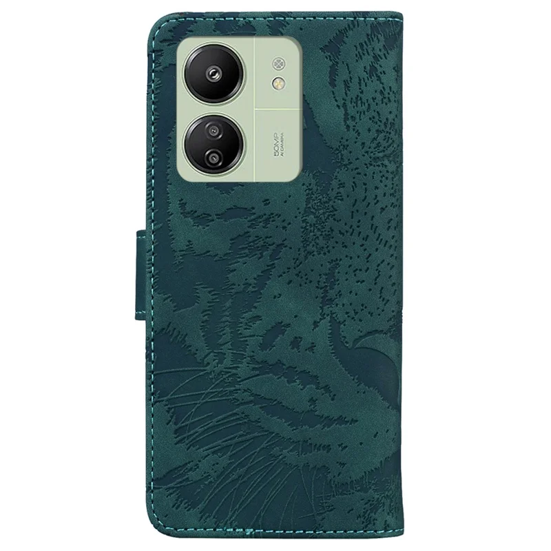 For Xiaomi Redmi 13C 4G / 13C 5G / Poco C65 4G / Poco M6 5G / 13R 5G Case PU Leather Tiger Pattern Phone Cover - Green