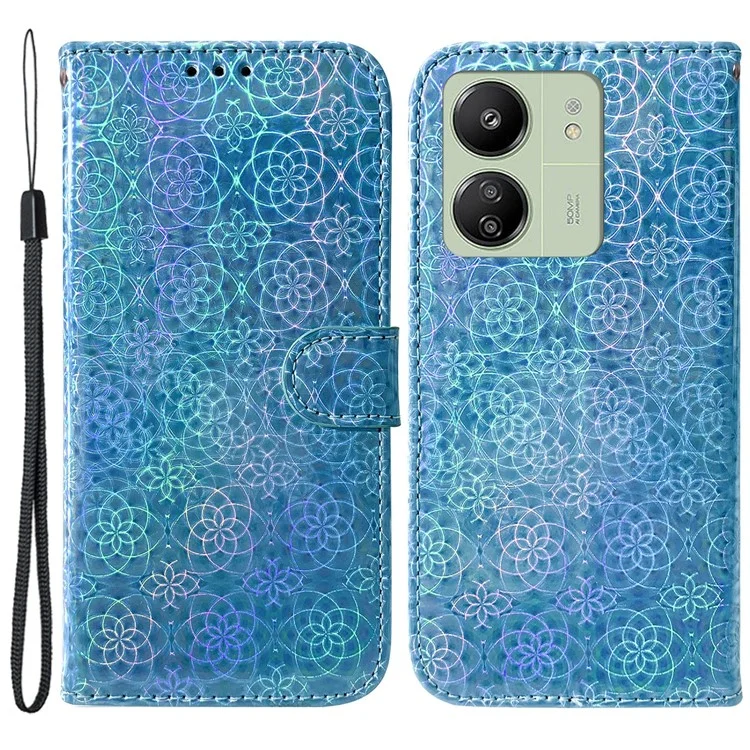 Para Xiaomi Redmi 13C 4G / 13C 5G / Poco C65 4G / Poco M6 5G / 13R 5G Estuche Sólido Color Flores Deslumbrantes Cubierta del Teléfono - Azul