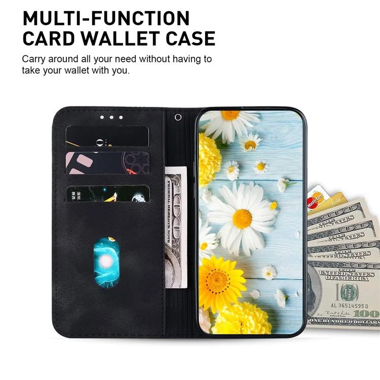 For Xiaomi Redmi 13C 4G / 5G / Poco C65 4G Case Imprinted Flower Leather Cover with Wallet - Black