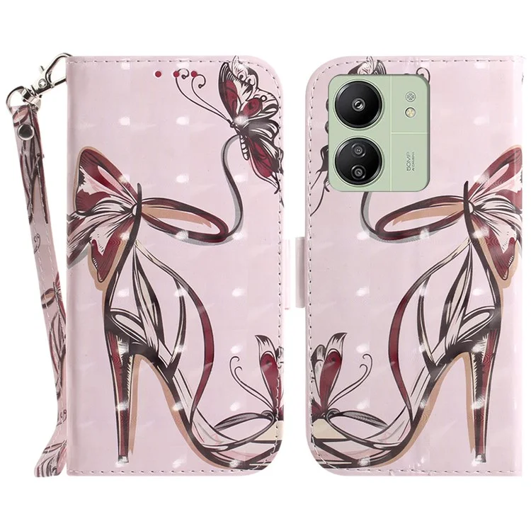 Para Xiaomi Redmi 13C 4G / 13C 5G / Poco C65 4G / Poco M6 5G / 13R 5G Funda para teléfono móvil Estuche tipo cartera con patrón 3D - Tacones altos de mariposa