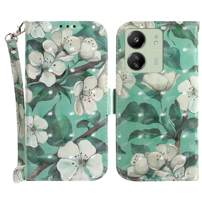 For Xiaomi Redmi 13C 4G / 13C 5G / Poco C65 4G / Poco M6 5G / 13R 5G Cell Phone Case 3D Pattern Wallet Cover - Watercolor Flowers