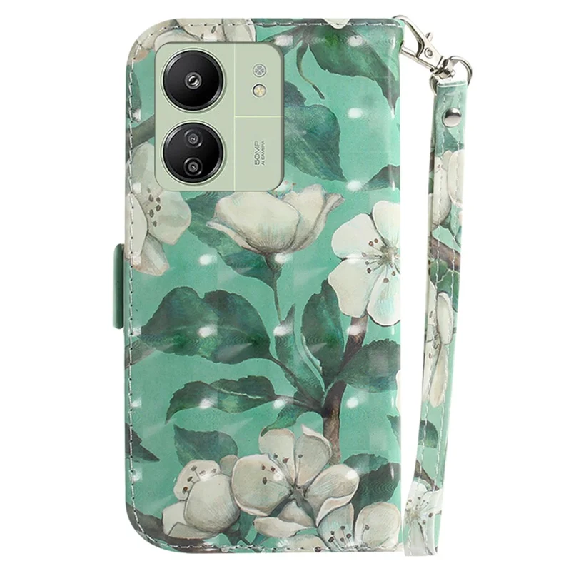 For Xiaomi Redmi 13C 4G / 13C 5G / Poco C65 4G / Poco M6 5G / 13R 5G Cell Phone Case 3D Pattern Wallet Cover - Watercolor Flowers