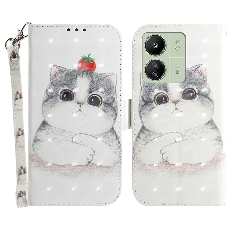 For Xiaomi Redmi 13C 4G / 13C 5G / Poco C65 4G / Poco M6 5G / 13R 5G Cell Phone Case 3D Pattern Wallet Cover - Cute Cat
